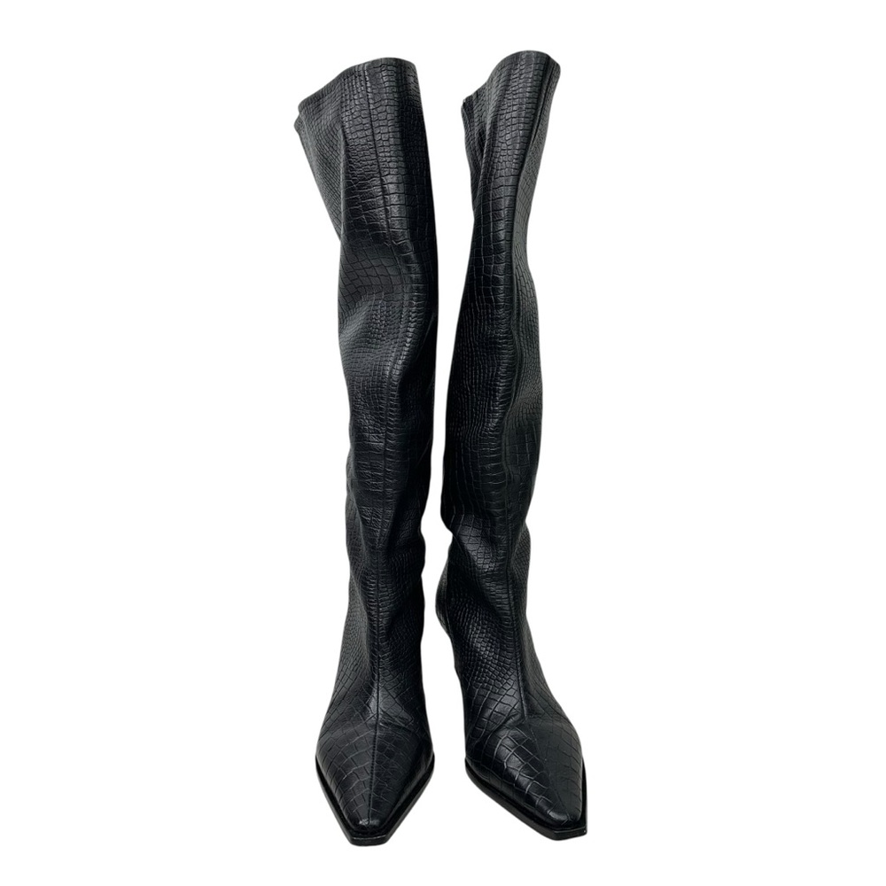 Free People X Vicenza Black Croc Embossed Leather Camila Tall Boots Size 9/40 - Picture 3 of 11